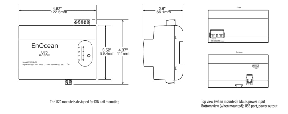 Mechanical Drawing - EnOcean U70 PL-20 USB Network Interface Expansion Module